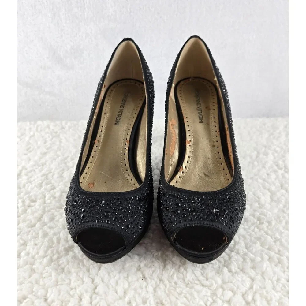 Embellished Black Evening Pump Sz 7.5 Adrienne Vittadini Open Toe 3